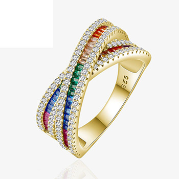 Colorful Rainbow CZ Cross 925 Sterling Silver Adjustable Ring