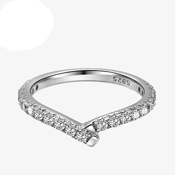 Fashion CZ V Shape 925 Sterling Silver Adjustable Ring