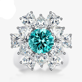 Paraiba Emerald Created High Carbon Diamond CZ 925 Sterling Silver Ring