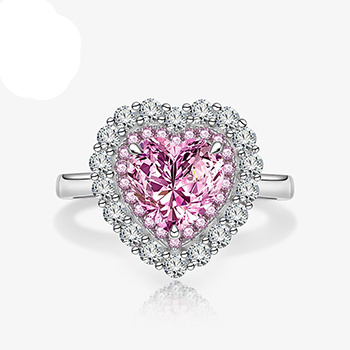 Heart Created High Carbon Diamond CZ Border 925 Sterling Silver Ring