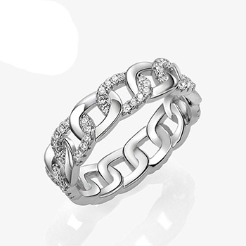 Fashion CZ Hollow Chain 925 Sterling Silver Adjustable Ring