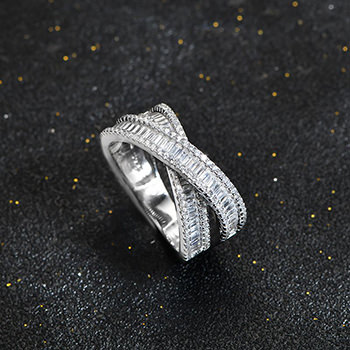 Elegant Geometry Baguette CZ Cross 925 Sterling Silver Adjustable Ring