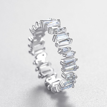 Fashion Shining Irregular Geometry Baguette CZ 925 Sterling Silver Ring