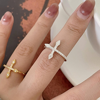 Modern CZ Arrow Fashion Cross 925 Sterling Silver Adjustable Ring