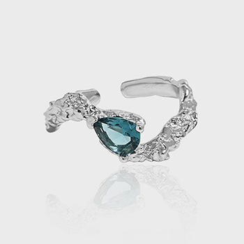 Elegant Blue Waterdrop CZ Irregular 925 Sterling Silver Adjustable Ring