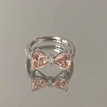 Pink CZ Bow-Knot Girls 925 Sterling Silver Adjustable Ring