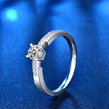 Simple Round Four Claw Moissanite CZ 925 Sterling Silver Ring