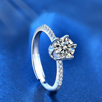 Elegant Round Moissanite CZ Crown 925 Sterling Silver Adjustable Ring