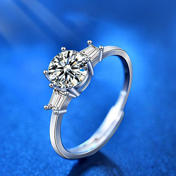 Round Moissanite CZ Simple 925 Sterling Silver Adjustable Ring