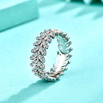 Modern Ear of Wheat CZ Leaves 925 Sterling Silver Adjustable Ring