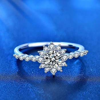 Women Moissanite CZ Sunflower 925 Sterling Silver Adjustable Ring