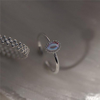 Elegant Oval AB Cubic Zirconia Brads Border Silver Adjustable Ring