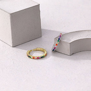 Colorful Rainbow Zircon 925 Sterling Silver Adjustable Ring