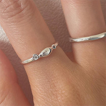 Gift CZ Fish Chase Heart 925 Sterling Silver Adjustable Ring