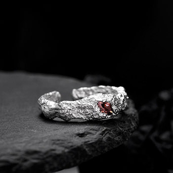 Fashion Red Oval Eye CZ 925 Sterling Silver Irregular Adjustable Ring