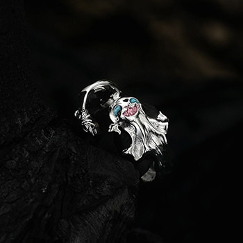 Halloween Magic Hat Ghost Wave 925 Sterling Silver Adjustable Ring