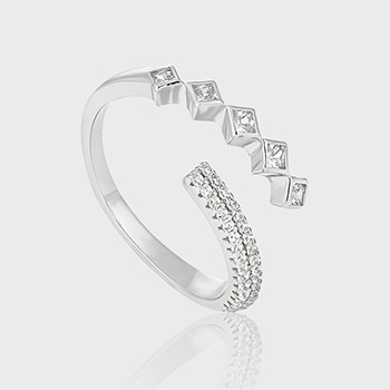 Micro Setting CZ Geometry Rhombus 925 Sterling Silver Adjustable Ring