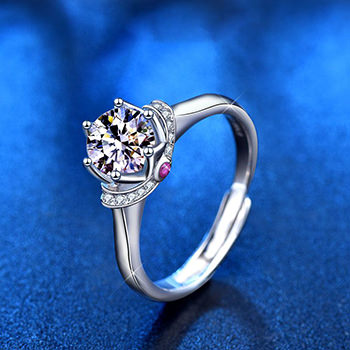 Women Moissanite CZ Crown 925 Sterling Silver Adjustable Ring