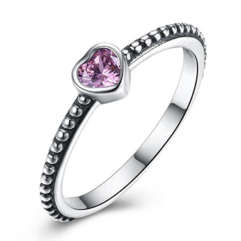 Fashion Pink Heart CZ Balls 925 Sterling Siver Ring