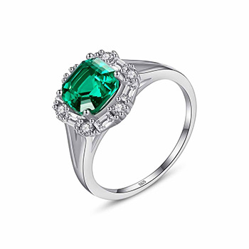 Elegant Green Radiant Cubic Zirconia 925 Sterling Silver Ring