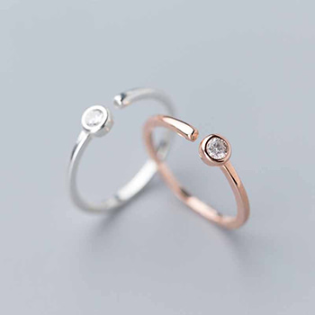 Simple Round Cubic Zirconia 925 Sterling Silver Adjustable Ring