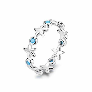 Blue Summer Cubic Zirconia Starfish 925 Sterling Silver Ring