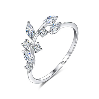 Cubic Zirconia Leaves Vine 925 Sterling Silver Adjustable Ring