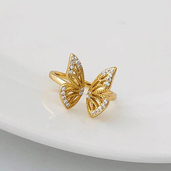 Cubic Zirconia Flying Butterfly 925 Sterling Silver Adjustable Ring