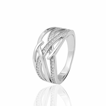 Line Cross Cubic Zirconia 925 Sterling Silver Micro Setting Ring