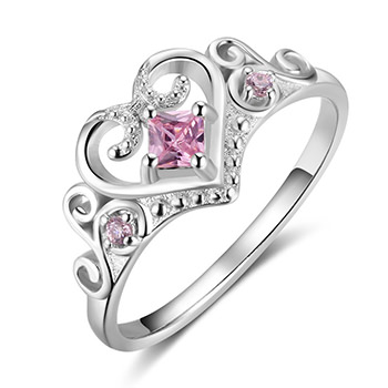 Heart Crown With Pink Cubic Zirconia Solid 925 Sterling Sliver Ring