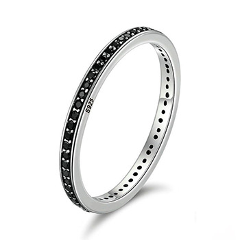 Fashion Simple Black Cubic Zirconia 925 Sterling Silver Stackable Ring