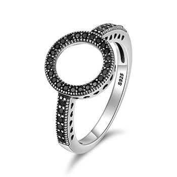 Fashion Black Cubic Zirconia Circle 925 Silver Ring