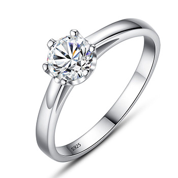 Simple Round Cubic Zirconia 925 Sterling Silver Ring