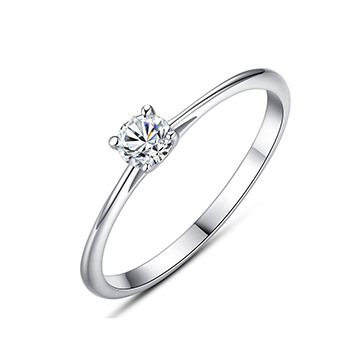 Simple Round Cubic Zirconia 925 Silver Ring