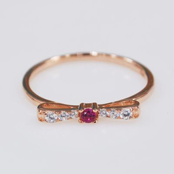 Rose Gold Pink Bowknot Cubic Zirconia 925 Sterling Silver Stacking Ring