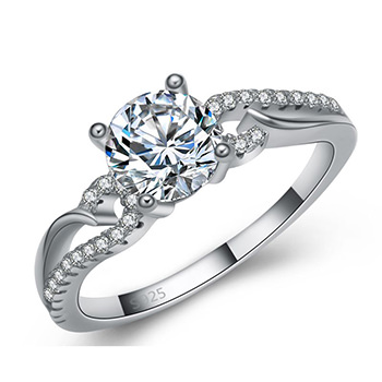 Hollow Solid 925 Sterling Silver Cubic Zirconia Wedding Engagement Ring