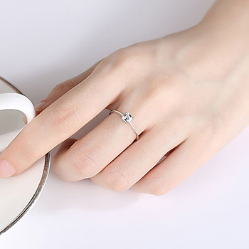 Modern CZ Hollow Square 925 Sterling Silver Ring