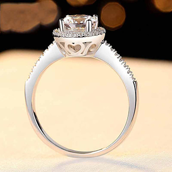 Classic 1ct Round Natural Moissanite 925 Sterling Silver Adjustable Ring