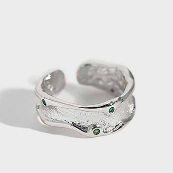 Irregular Green CZ 925 Sterling Silver Adjustable Ring