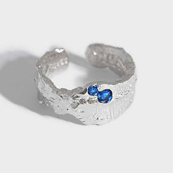 Irregular Texture Blue CZ 925 Sterling Silver Adjustable Ring