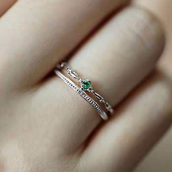 Green CZ Crown Double Layer 925 Sterling Silver Adjustable Ring