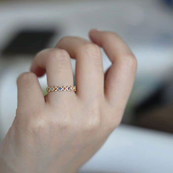 Colorful CZ Geometry 925 Sterling Silver Adjustable Ring