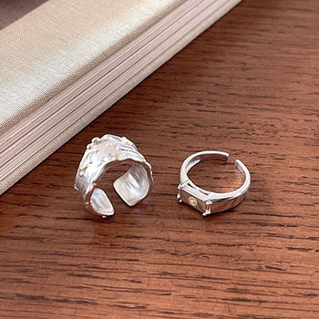 Irregular Geometry Rectangle CZ Bubble 925 Sterling Silver Adjustable Ring