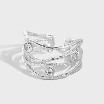 CZ Hollow Lines Wide 925 Sterling Silver Adjustable Ring