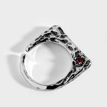 Vintage Irregular Red CZ 925 Sterling Silver Adjustable Ring