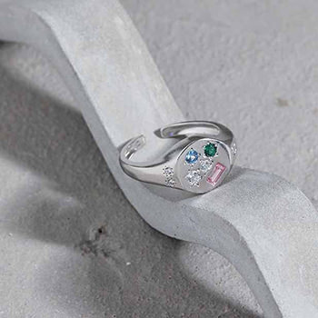 Colorful Geometry Star Oval CZ 925 Sterling Silver Adjustable Ring