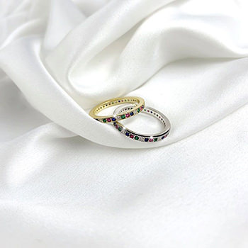 Rainbow Colorful CZ Simple 925 Sterling Silver Adjustable Ring