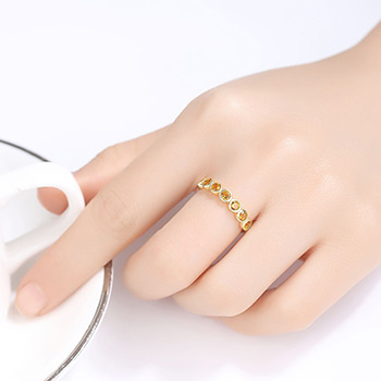 Women Yellow Round CZ 925 Sterling Silver Ring