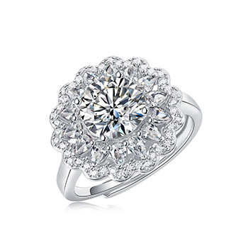 Beautiful 2ct Moissanite CZ Flower 925 Sterling Silver Adjustable Ring