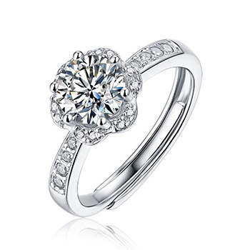 Honey Moon Moissanite CZ Flower 925 Sterling Silver Adjustable Ring